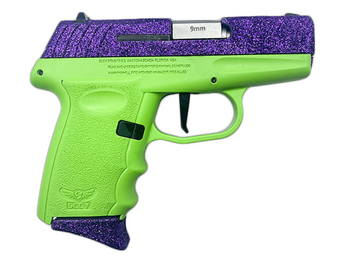 SCCY DVG-1 9mm, 3.1" Barrel, Purple Glitter Slide, Lime Green Frame, 10rd