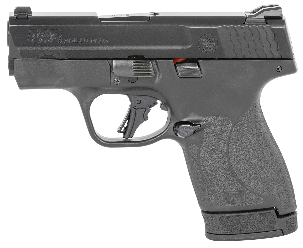 Smith & Wesson, Shield Plus, Striker Fired, Micro Compact, 9mm, 3.1" Barrel, White Dot Sights, Polymer Frame, No Thumb Safety, Flat Face Trigger, 2 Mags, 1-10Rd 1-13Rd, Black