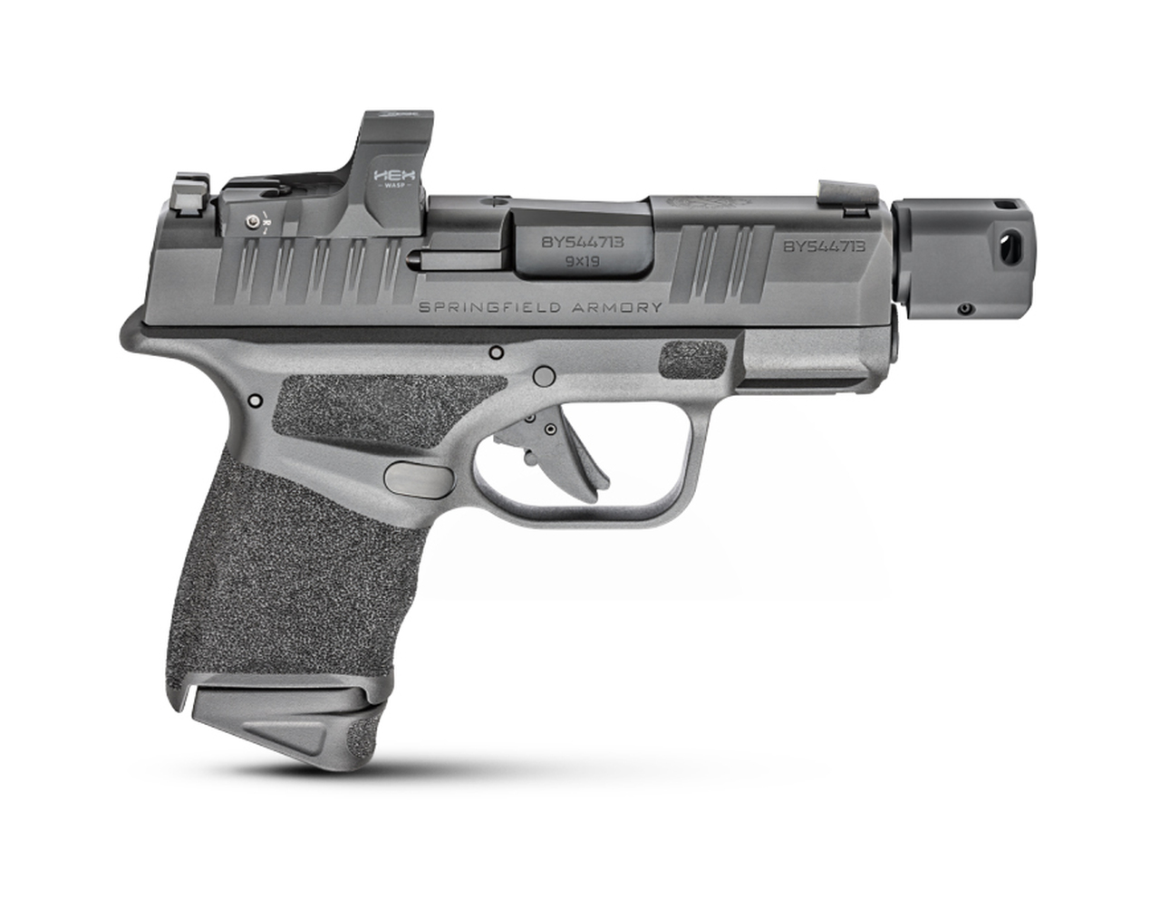 Springfield, Hellcat RDP, Semi-automatic, Striker Fired, Sub-Compact, Optics Ready, 9mm, 3.8" Barrel Compensator, Polymer Frame, Textured Grips, Tritium Night Sights, No Thumb Safety 2 Mags, 13Rd, Black, Includes HEX Wasp Red Dot