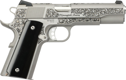 Springfield Garrison Lipsey's Exclusive 45 ACP, 5" Barrel, Engraved Stainless Steel, Ebony Wood Grip, 7rd