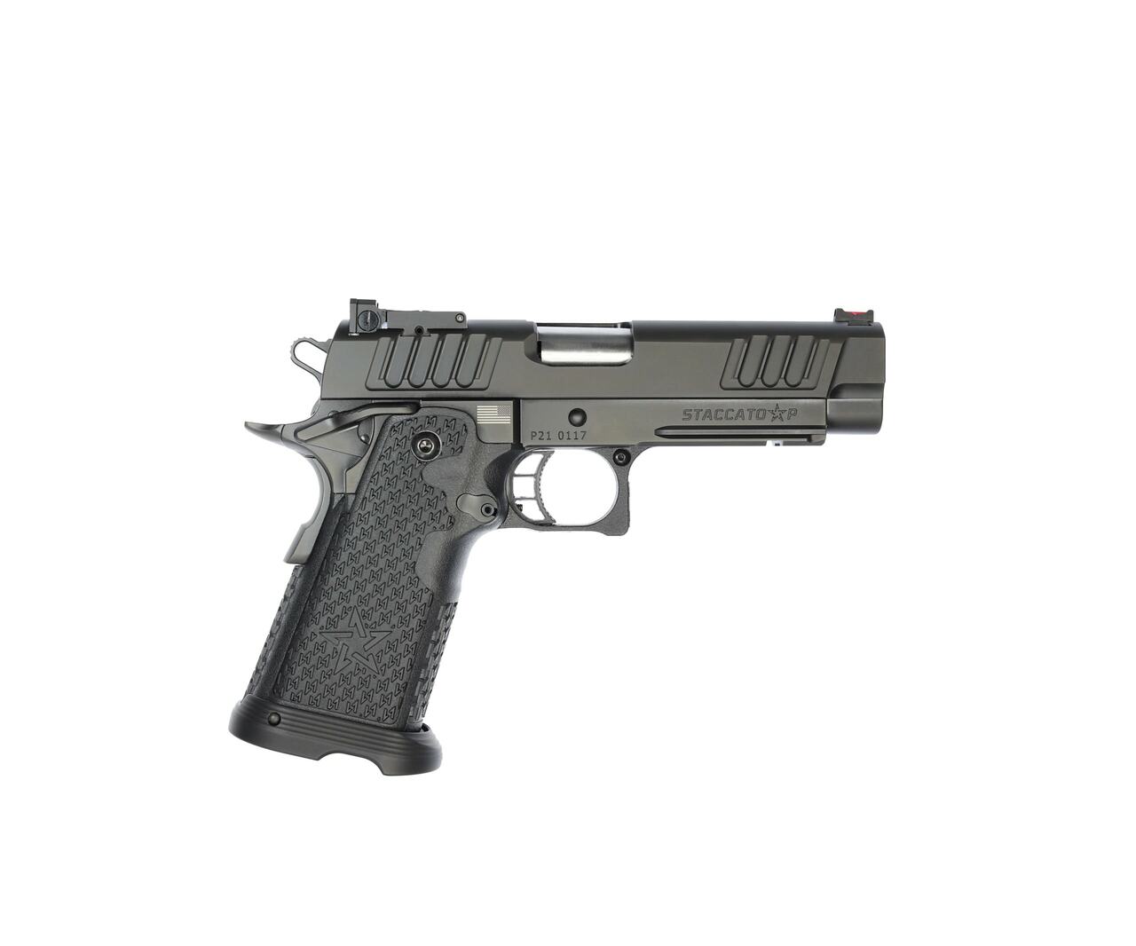 Staccato P 9mm, 4.4" Bull Barrel, SS Barrel, Dawson Precision FO Front, DLC, 20rd