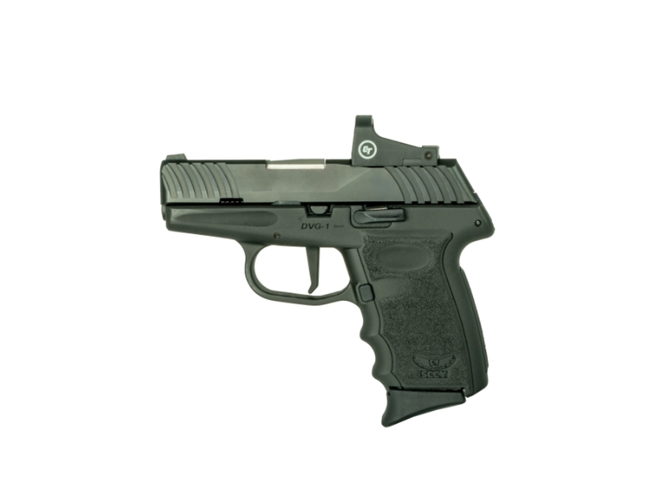 SCCY DVG-1 Striker Fired, Compact, 9mm, 3.1" Barrrel, Flat Trigger, 5.5lb Trigger Pull, Black Slide with Nitride Finish, Black Polymer Frame, 10Rd, CTS-1500 3.5 MOA Red Dot Sight