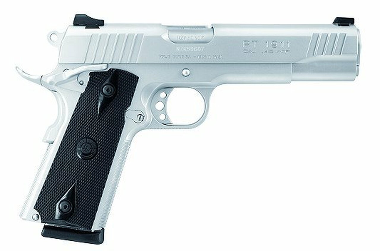 Taurus PT1911 .38 Super, 5" Barrel, Black Checkered Grips, Stainless Finish, 9rd