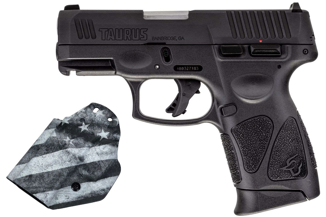 Taurus G3c 9mm, 3.26" Barrel, Black, Includes B&W American Flag Holster, 12rd