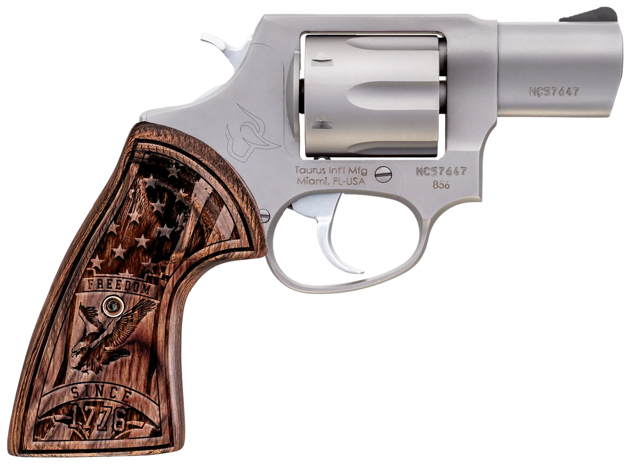 Taurus 605 357 Magnum/38 Special +P, 2" Barrel, Stainless Steel, USA Flag Walnut Grip, 5rd