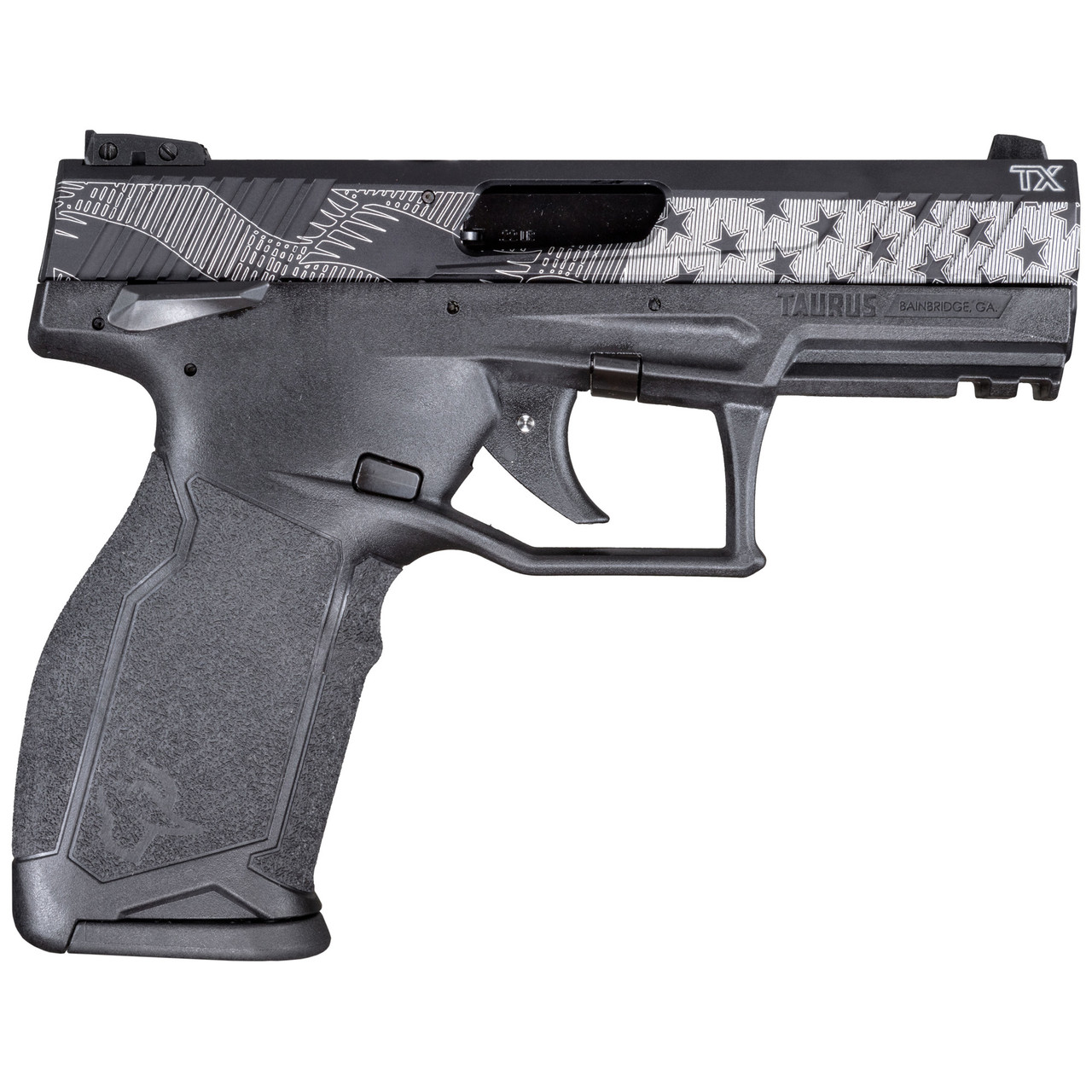 Taurus TX22 .22 LR, 4" Threaded Barrel, Engraved US Flag, Black, 10rd