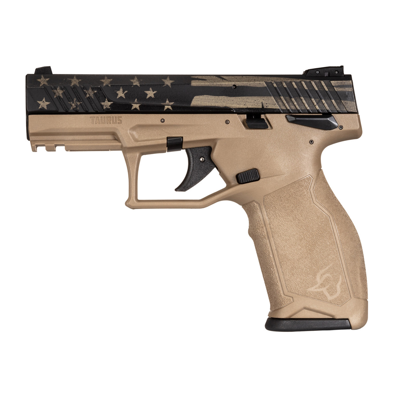 Taurus TX22 22 LR, 4.1" Barrel, Flat Dark Earth Frame, US Flag Distressed on Slide, 10rd