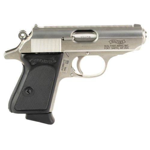 Walther PPK 32 ACP, 3.3" Barrel, Stainless Steel, Black Grip, 6rd