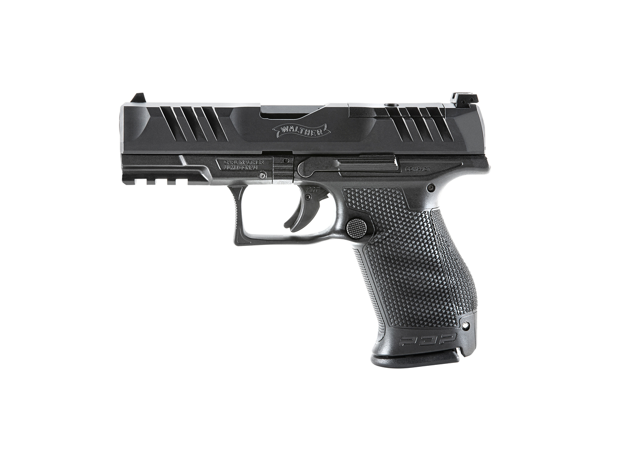 Walther, PDP, Optics Ready, Semi-automatic, Polymer Frame, Striker Fired, Compact Frame, 9mm, 4" Barrel, Black, Adjustable Rear Sight, 15Rd