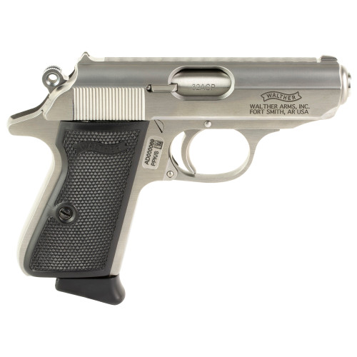Walther PPK/S 32 ACP, 3.3" Barrel, Stainless Steel, Black Grip, 7rd
