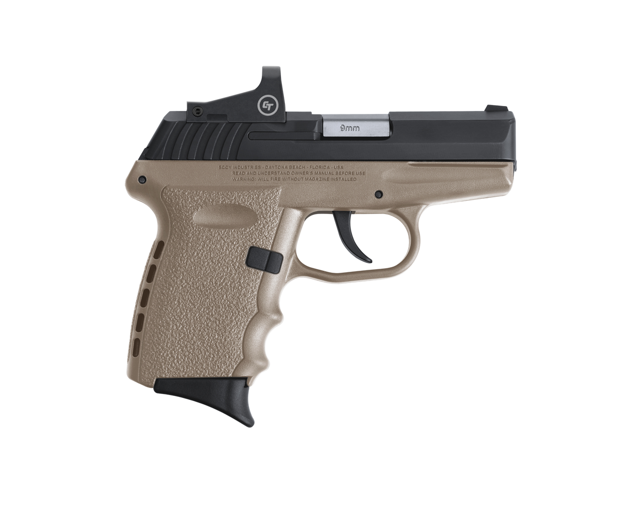 SCCY Industries CPX-2 RD DAO 9mm 3.10", Black Slide Flat Dark Earth Polymer Frame/Grip Crimson Trace 1500 Red Dot No Manual Safety, 10 rd