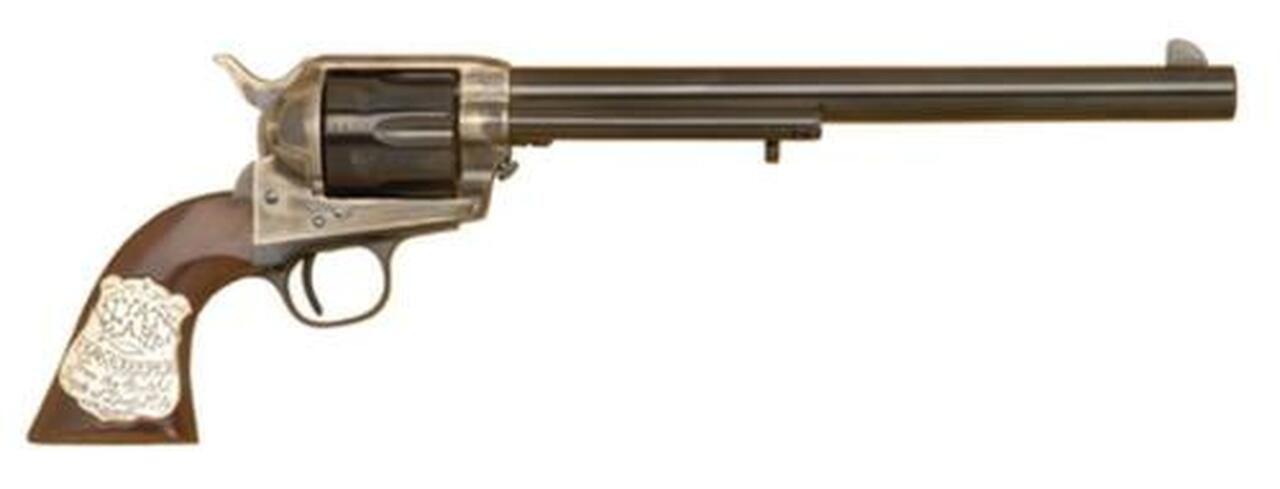 Cimarron Wyatt Earp .45 Long Colt 10" Barrel Sterling Silver Badge Inlaid Grip Blue