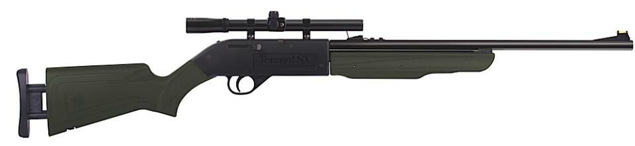 Crosman Torrent SX Air Rifle Kit Bolt .177 &amp; BBs Adjustable Grn Stock Black