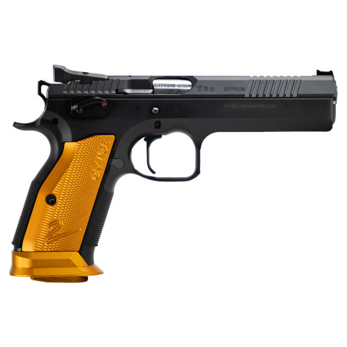 CZ 75 Tactical Sport 2 40 Smith & Wesson, 5.2" Barrel, Orange Grips, Black Frame, 17rd