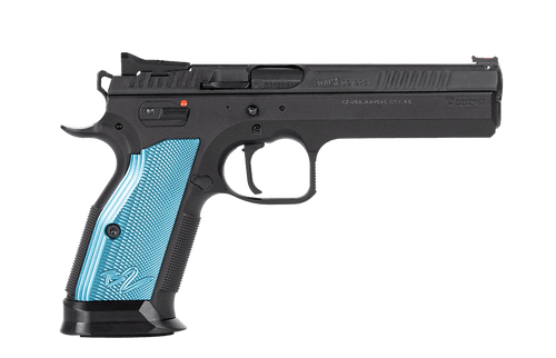 CZ TS2 9mm Pistol, 5.28" Barrel, Cyan Grip