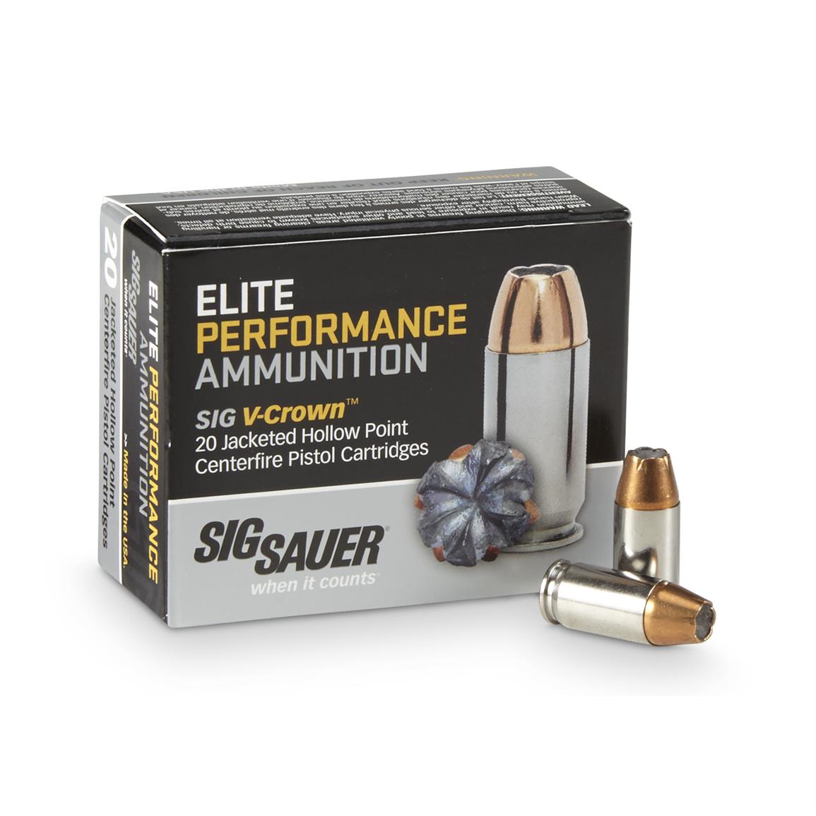 SIG SAUER Elite V-Crown, 9mm, JHP, 124 Grain, 20 rounds